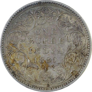 Silver One Rupee Coin of Victoria Empress of Bombay Mint of 1880.