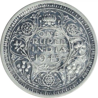 Silver One Rupee Coin of King George VI of Bombay Mint of 1945.