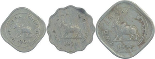 Cupro Nickel Half Anna & One Anna & Two Anna Coins of Bombay Mint of Republic India.