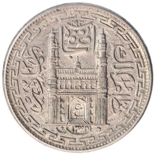 Nickel Two Annas Coin of Mir Usman Ali Khan of Farkhanda Bunyad Haidarabad Mint of Hyderabad State.