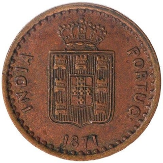 Copper Three Reis Coin of Luiz I of Indo Portuguese.  