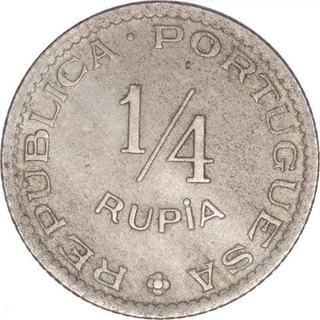 Cupro Nickel Quarter Rupia Coin of Indo Portuguese.