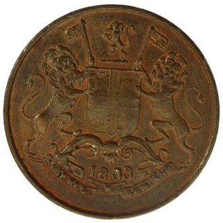 Copper Quarter Anna Coin of Calcutta Mint of Bombay Presidency.