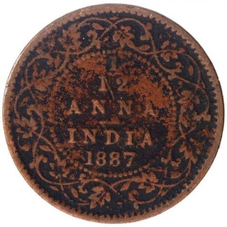 Copper One Twelfth Anna Coin of Victoria Empress of Bombay Mint of 1887.