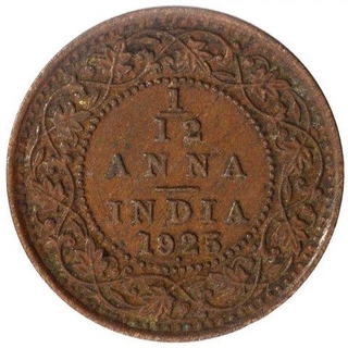 Bronze One Twelfth Anna Coin of King George V of Bombay Mint of 1925.