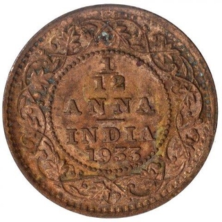 Bronze One Twelfth Anna Coin of King George V of Calcutta Mint of 1933.