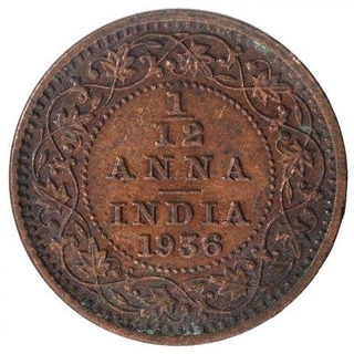 Bronze One Twelfth Anna Coin of King George V of Calcutta Mint of 1936.