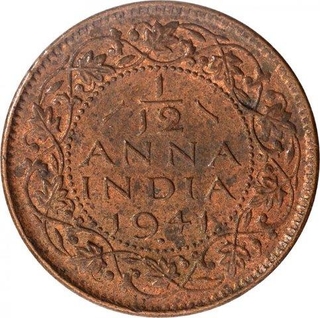 Copper One Twelfth Anna Coin of King George VI of Bombay Mint of 1941.