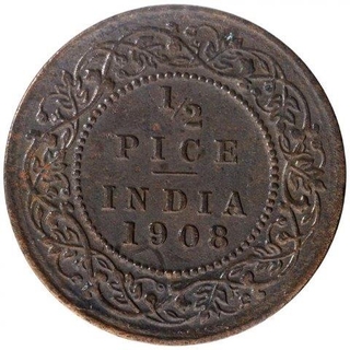 Copper Half Pice Coin of King Edward VII of Calcutta Mint of 1908.