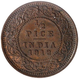 Bronze Half Pice Coin of  King George V of Calcutta Mint of 1912.