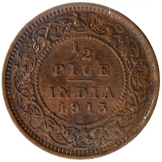 Bronze Half Pice Coin of King George V of Calcutta Mint of 1913.