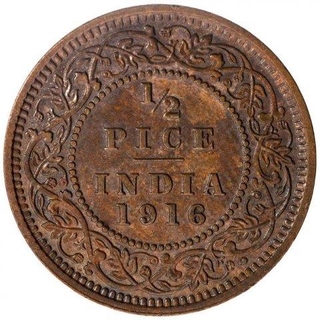 Bronze Half Pice Coin of King George V of Calcutta Mint of 1916.