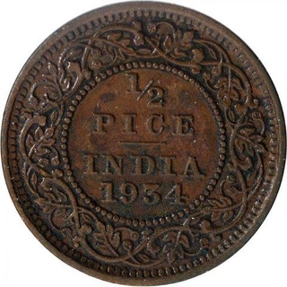 Bronze Half Pice Coin of  King George V of Calcutta Mint of 1934.