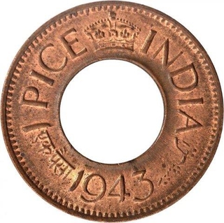 Bronze One Pice Coin of King George VI of Bombay Mint of 1943.