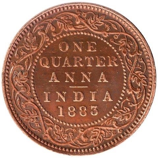 Copper One Quarter Anna Coin of Victoria Empress of Bombay Mint of 1883.