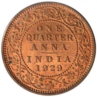 Copper One Quarter Anna Coin of King George V of Calcutta Mint of 1929.