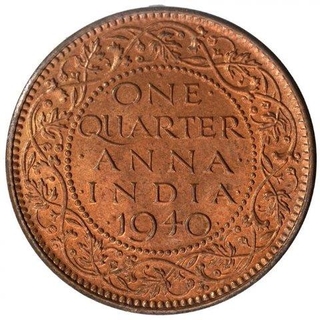 Bronze One Quarter Anna Coin of King George VI of Bombay Mint of 1940.