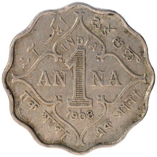 Copper Nickel One Anna Coin of King Edward VII of Bombay Mint of 1908.