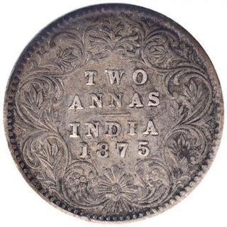 Silver Two Annas Coin of Victoria Queen of Calcutta Mint of 1875.