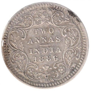 Silver Two Annas Coin of Victoria Empress of Calcutta Mint of 1886.