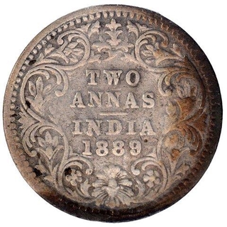 Silver Two Annas Coin of Victoria Empress of Bombay Mint of 1889.