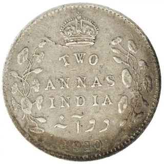 Silver Two Annas Coin of King Edward VII of Calcutta Mint of 1910.