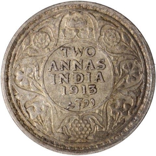 Silver Two Annas Coin of King George V of Bombay Mint of 1913.