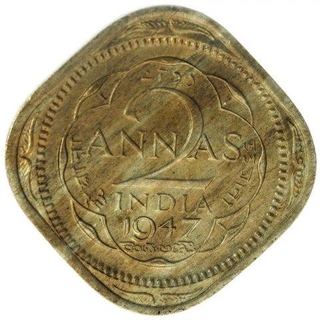 Copper Nickel Two Annas Coin of King George VI of Calcutta Mint of 1947.