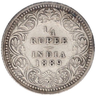 Silver Quarter Rupee Coin of Victoria Empress of Calcutta Mint of 1889.