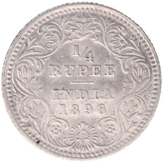 Silver Quarter Rupee Coin of Victoria Empress of Calcutta Mint of 1896.