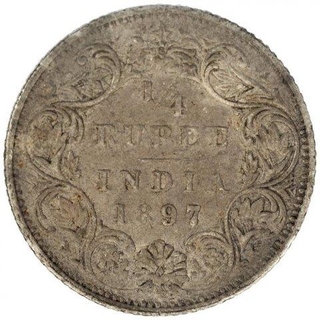 Silver Quarter Rupee Coin of Victoria Empress of Bombay Mint of 1897.