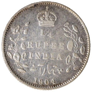 Silver Quarter Rupee Coin of King Edward VII of Calcutta Mint of 1904.