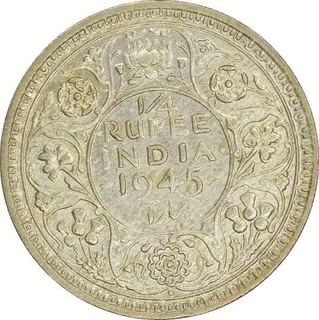 Silver Quarter Rupee of King George VI of Bombay Mint of 1945.