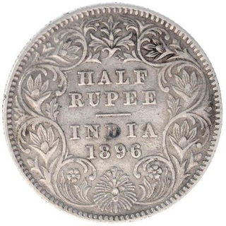 Silver Half Rupee Coin of Victoria Empress of Calcutta Mint of 1896.