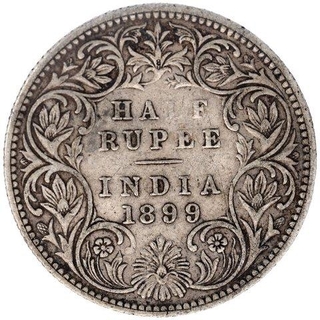 Silver Half Rupee Coin of Victoria Empress of Bombay Mint of 1899.