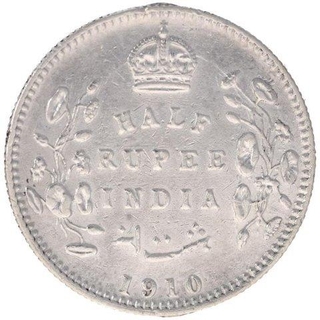 Silver Half Rupee Coin of King Edward VII of Calcutta Mint of 1910.