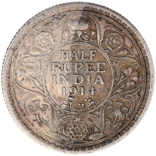 Silver Half Rupee Coin of King George V of Calcutta Mint of 1914.