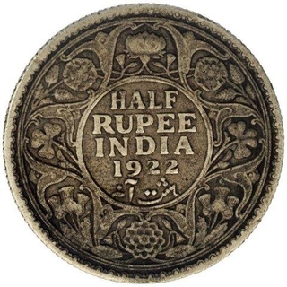 Silver Half Rupee Coin of King George V of Calcutta Mint of 1922.