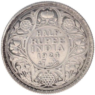 Silver Half Rupee Coin of King George V of Bombay Mint of 1924.