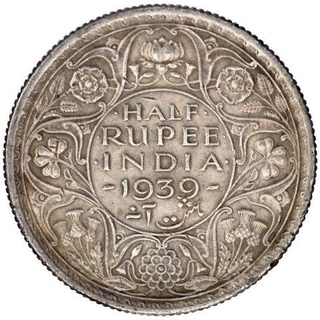 Silver Half Rupee Coin of King George VI of Calcutta Mint of 1939.