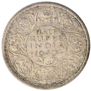 Silver Half Rupee Coin of King George VI Bombay Mint of 1940.