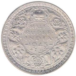 Silver Half Rupee Coin of King George VI of Bombay Mint of 1943.