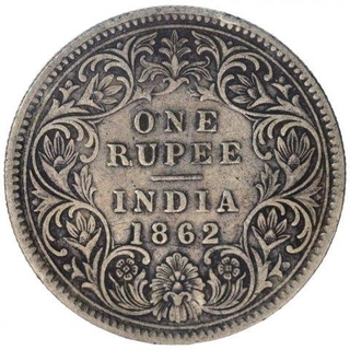 Silver One Rupee Coin of Victoria Queen of Calcutta Mint of 1862.