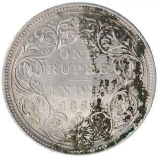 Silver One Rupee Coin of Victoria Queen of Bombay Mint of 1862.