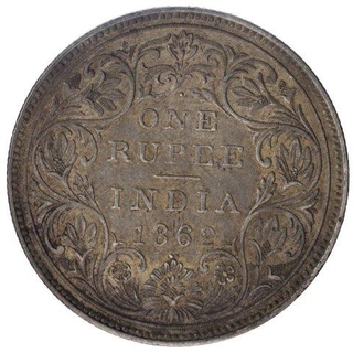 Silver One Rupee Coin of Victoria Queen of Bombay Mint of 1862.