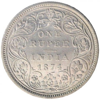 Silver One Rupee Coin of Victoria Queen of Bombay Mint of 1874.