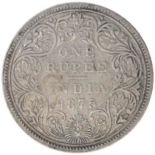 Silver One Rupee Coin of Victoria Queen of Bombay Mint of 1875.