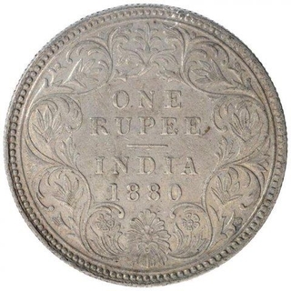 Silver One Rupee Coin of Victoria Empress of Calcutta Mint of 1880.