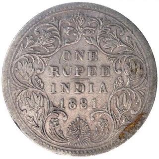 Silver One Rupee Coin of Victoria Empress of Bombay Mint of 1881.