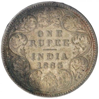 Silver One Rupee Coin of Victoria Empress of Bombay Mint of 1883.